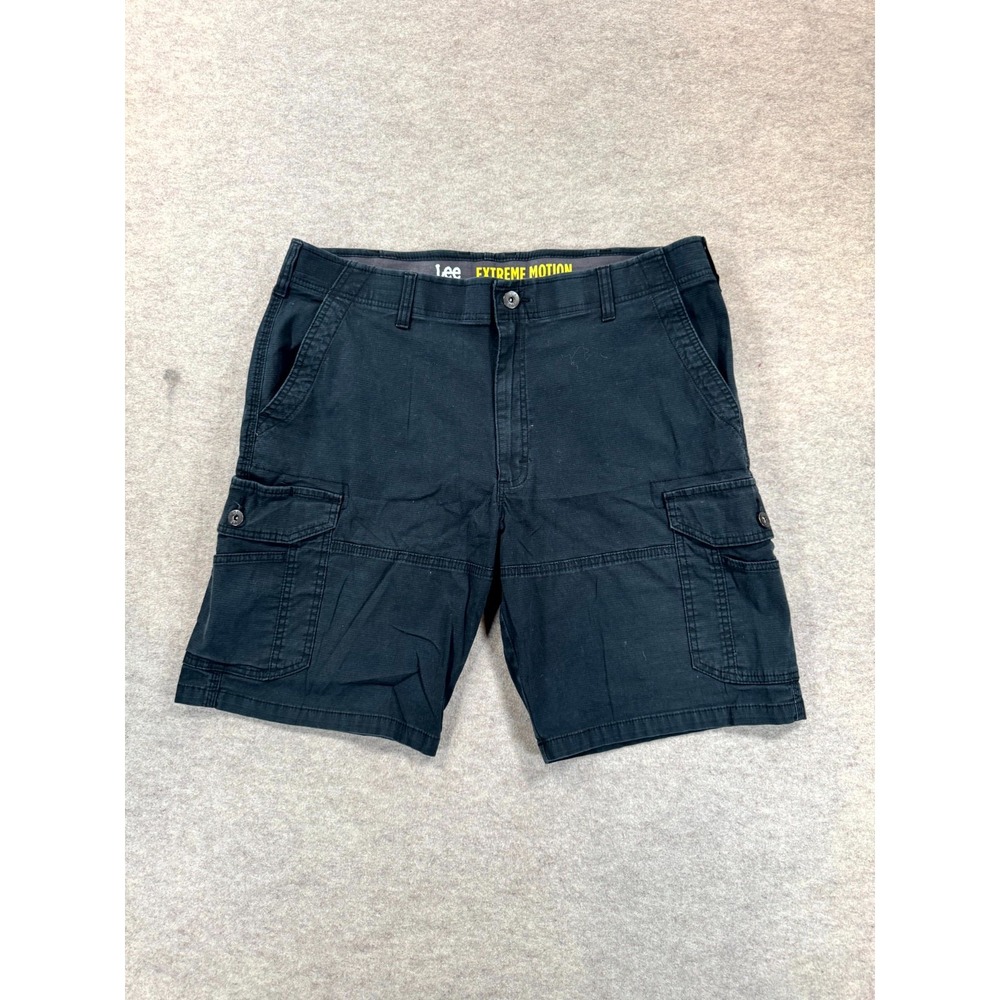 Lee Performance Extreme Motion Cargo Shorts Mens 38 Navy Blue Cotton Stretch